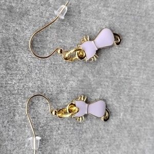 Hand Crafted Gold Lavender Enamel Cat Earrings